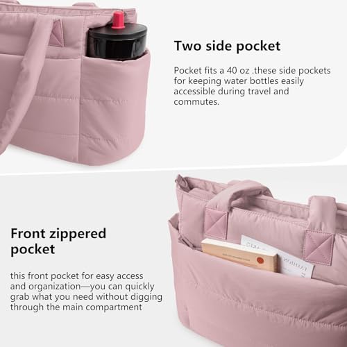 Image of Puffer Tote Bag for Women Quilted Nurse Bag Lightweight Work Bag for Teacher Travel Handbag with Multiple Pockets