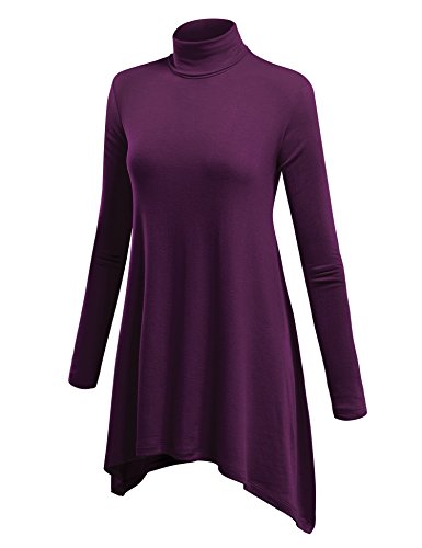 Lock and Love Women's Long Sleeve Turtleneck Asymmetric Tuni Top - Made in USA