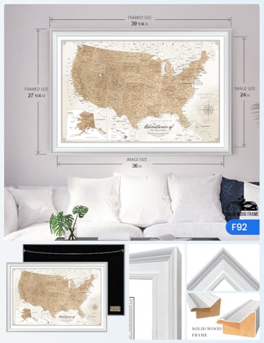 Image of IPIC - Custom Canvas USA Map for Wall Decor, Push Pin Board Decor to Mark Travels, Personalized Artwork with Names and Message on, Oversize USA Travel Map Print for Home, Office, Study, and RV