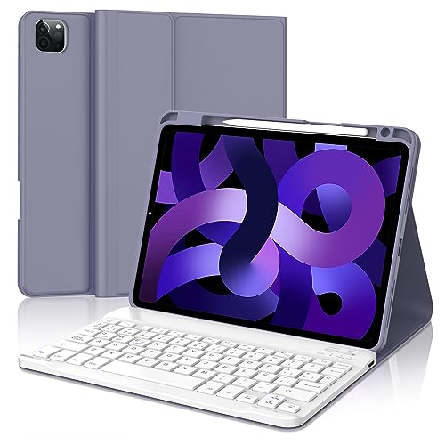 IVEOPPE Teclado iPad Air 5 Generación 2022, Teclado iPad Air 4 Generación 2020, Teclado iPad Pro 11 4/3/2/1 Gen, Funda Teclado Español Ñ Bluetooth para iPad Air 5/4 10.9“/Pro 11 11', Púrpura Lavanda