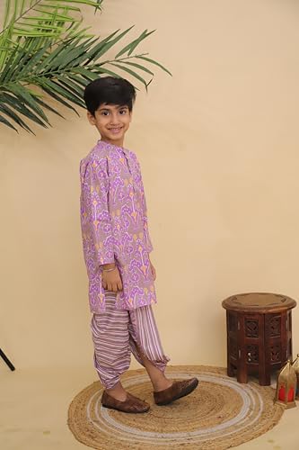 Image of The Mom Store Baby /Kids Boys Dhoti Kurta Set | Dhoti and Kurta | 100% Cotton | Comfortable | Ethnic | Festive Look | Block Prints | Colored Dhoti | Blue