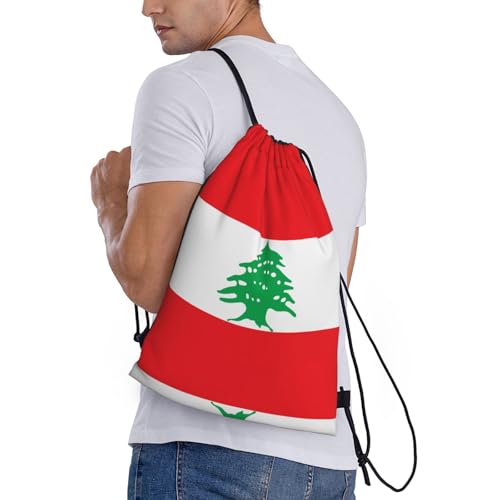 Medium Drawstring Bag - Sport Flag of Lebanon Print Sackpack for Yoga, Dance, Travel, Hiking - Lightweight Storage3