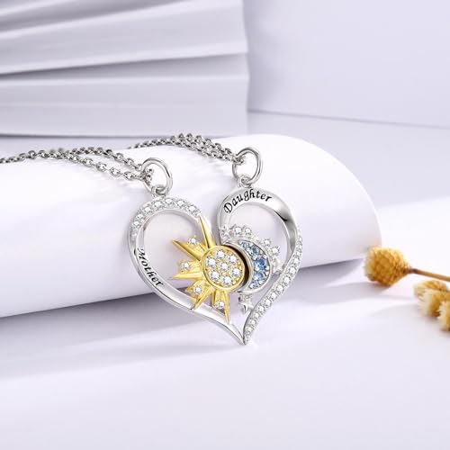 Mother Daughter Necklace Set for 2 Sterling Silver Sun and Moon Matching Pendant Necklace Jewelry Gifts Mother's Day Birthday3