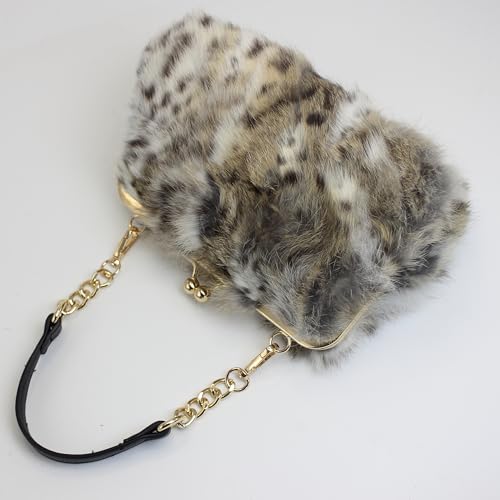 Fosrion Genuine Rabbit Fur Kisslock Handbag – Small Size, Multiple Patterns & Colors4