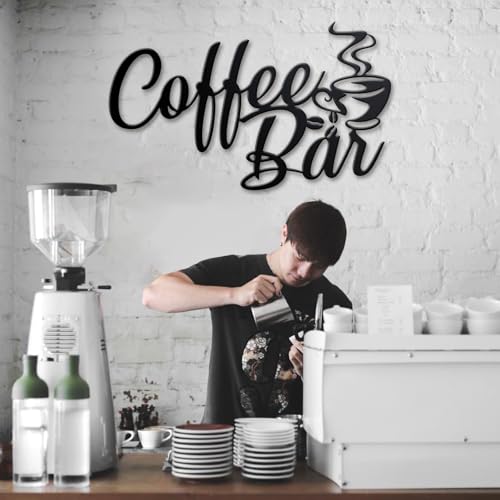 Image of Metal Coffee Bar Sign, 14.96 inchx8 inch Inch Coffee Sign for Wall, Black Coffee Bar Signs for Coffee Station Kitchen Home Decor (Rustic)