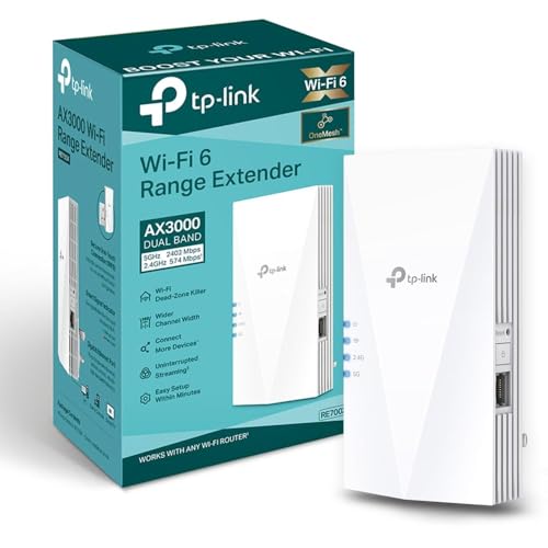 TP-Link RE700X WiFi 6 AX3000Mbps WiFi Extender Booster Internet Booster Gigabit Ethernet Port WiFi Booster Range Extender EasyMesh Access Point WiFi Repeater App Control Easy Setup UK Plug