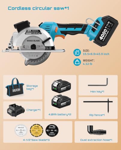 SEESII Brushless Cordless Circular Saw with 2×4.0Ah Batteries & Charger - image 9