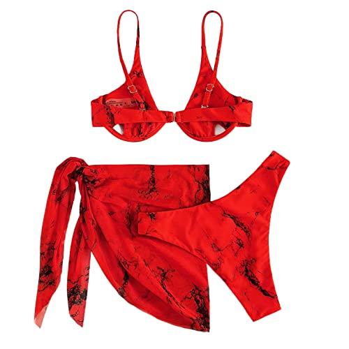 Tankini pour femme avec short de bain push up rouge imprimé XL - 7
