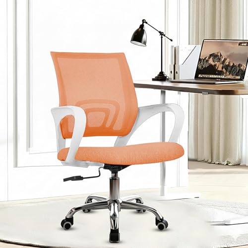 Image of Casa Copenhagen Mesh Mid Back Office /Study /Computer /Revolving /Desk Chair for Work from Home -Metal Base, Height Adjustable Seat- Pomorange& White Handle