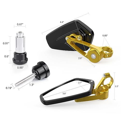 MICTUNING CNC Motorcycle Mirrors - 7/8\" (22mm) Bar End Rear View Mirrors Compatible with Most Honda Grom, Yamaha, Kawasaki, Ducati, Suzuki and More - Golden