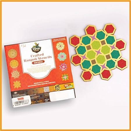 Image of TOTA Rangoli Stencils - 12X12 inch Set of 2 MDF Rangoli Colour Stencils | Reusable 3D Rangoli Mats for Diwali Home Decoration Navratri Pongal Onam Puja | Unique Designs