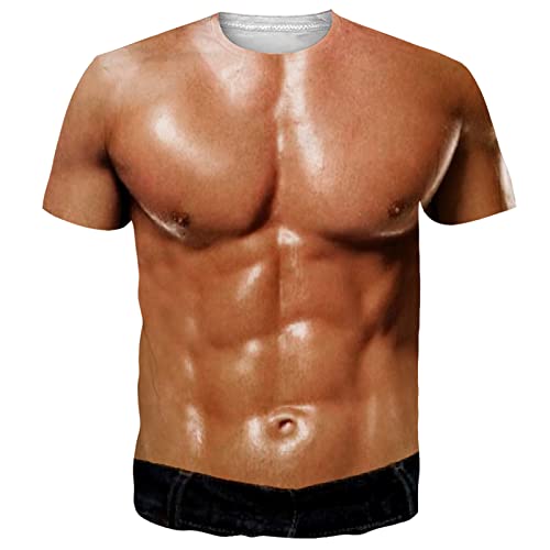 RAISEVERN T Shirt Abdominaux Homme Tee Shirt Faux Muscle Femmes 3D Imprimer Humour T-Shirt À Manches Courtes Marrant Drôle Chic Moche Fête Cadeau...