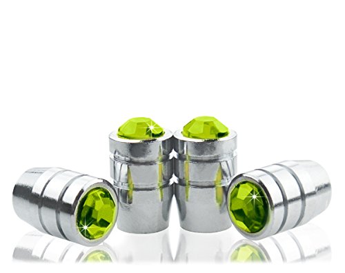 Bling Green Crystal Rhinestone Metal Chrome Tire Rim Valve Stem Cap-VC-GRA