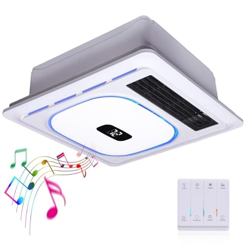 4 In 1 Bathroom Exhaust Fan with Light & Heater 1800W, 180 CFM Ventilation 1.0 Sone Bathroom Exhaust Fan with Bluetooth Speaker, 2 Heat Levels, 4 RGB Modes, Remote Control, Ceiling Mount for Bathroom