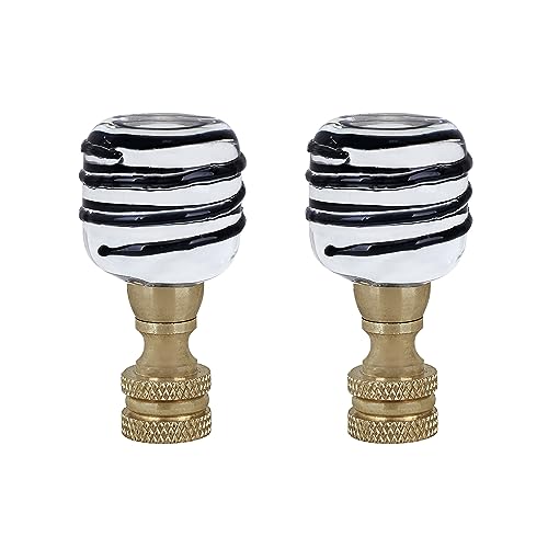 Image of Aspen Creative 24025-12 24025-22, Clear with Black Line Glass Lamp Copper, 2 inch Tall, 2 Pack Finial, Clear & Black