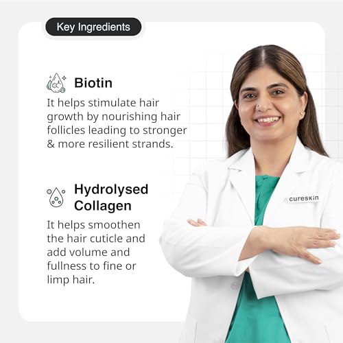 Image of Cureskin Biotin & Collagen Shampoo + Scalp Massager | Sulphate-Free Strengthening Combo | Reduces Hair Fall, Adds Volume & Improves Density | For Thin & Damaged Hair