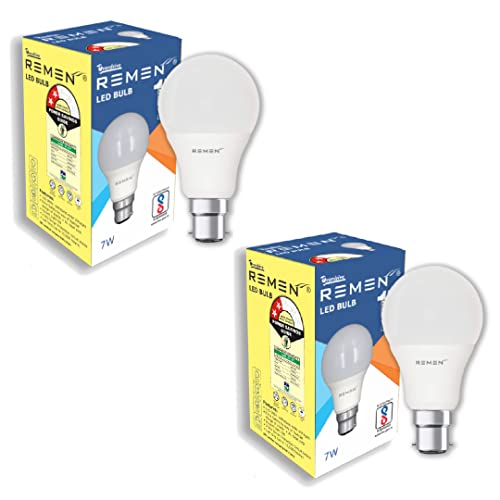 Image of REMEN B22 7W LED Bulb For Home & Office | High Efficiency & 2 Star | BIS Certified | 105 Lumens Per Watts | Cool Day Light (6500K) - Pack of 2