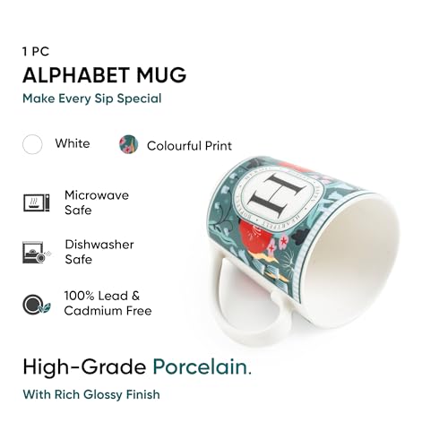 Image of Shay Alphabet Mug 300ml, Letter H Printed Coffee Mug for Girls, Boys, Friends | Ceramic Mug |Glossy Finish | Ceramic Coffee Cup | Porcelain | Microwave Safe (Alphabet Mug - H)