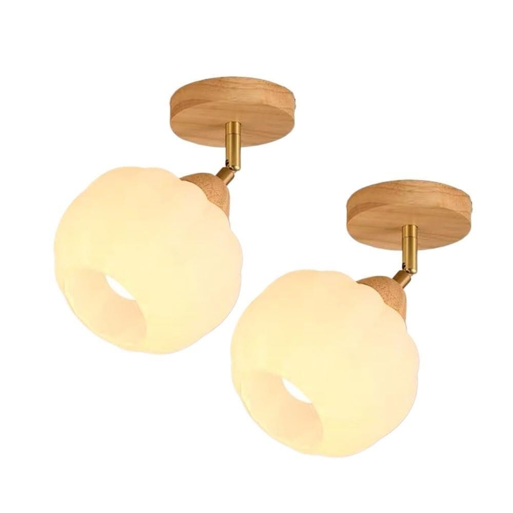 Lámparas de techo para dormitorio de madera nórdica y cristal decorativo en pack doble