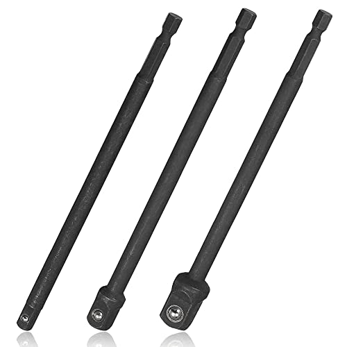 Mesee 3 Stück Sechskantschaft Adapter Bohrer-Bit, Schlagschrauber Steckschlüssel Verlängerung, 1/2'' 1/4'' 3/8'' Stecknuss-Adapter für Bohrmaschine und Akkuschrauber Steckschlüssel Nüsse- 150MM'