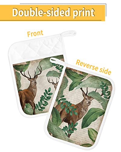 Vintage Reindeer Pot Holders With Pocket For Kitchen, Heat-Resistant Potholders Set Of 2, Hot Pads Oven Mitts With Hanging Loops For Home Cooking Baking Microwave, Tropical Palm Tree #TOP1