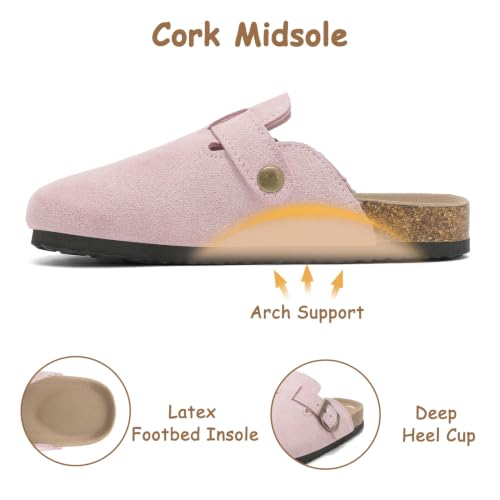 Image of Kids Clogs for Boys Girls Genuine Suede Leather Potato Slide Adjustable Buckle Indoor Outdoor Slippers