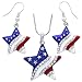 USA American Flag Stars Patriotic 4th of July Independence Day Pendant Necklace & Dangle Earrings Set