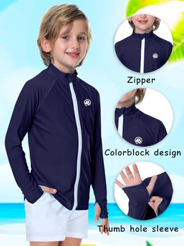 AOBUTE Unisex Kids Zipper Rash Guard Boys UPF 50+ UV Protection Sun Shirt with Thumb Hole 3-12 Years2