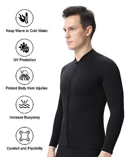 Chaqueta y pantalones de traje de neopreno para hombre 3mm, manga larga, térmico para natación, surf, buceo, snorkel y deportes acuáticos (Talla Tops 3XL, Pantalones 3XL) miniatura 3