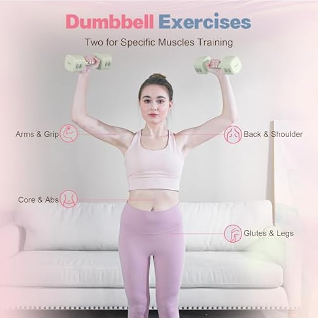 Adjustable Dumbbell Set of 2, 4 in 1 Free Weights Dumbbells Set for Women with Fast Adjustment, Each 2lb 3lb 4lb 5lb Hand Weights Set for Home Gym & Outdoor Exercise Training