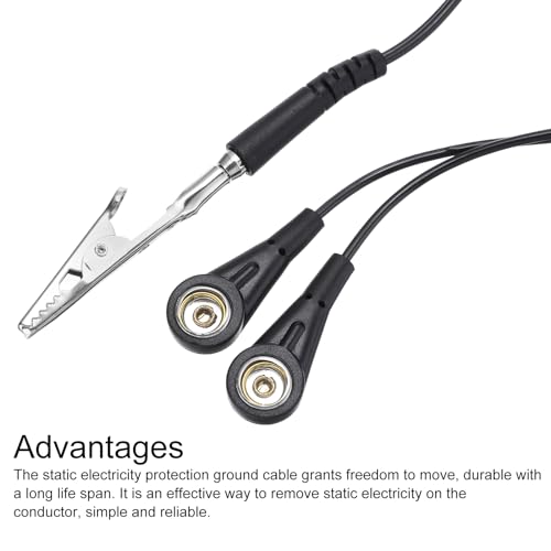 Image of MECCANIXITY ESD Grounding Cable Cord 300cm /118 Inch Long,Anti-Static Ground Wire Cable Clamp + Buckle for Eliminate Conductor Electrostatic,Pack of 1(Black)