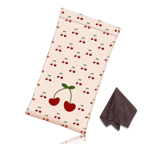 Image of FINTIE Soft Eyeglasses Case with Cleaning Cloth, Portable Squeeze Top Vegan Leather Glasses Pouch, Sunglasses Eyewear Bag