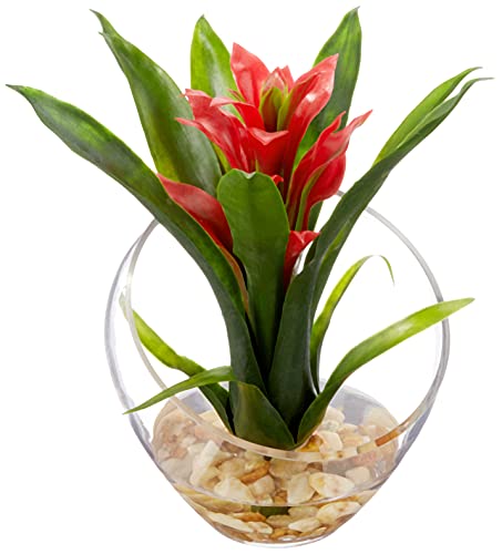 Nearly Natural 8in. Tropical Bromeliad in Angled Vase Artificial Arrangement