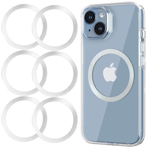 for MagSafe Sticker,4 PCS,Ultra-Thin(0.4mm) Metal Ring for Kindle/Pop Socket Magnetic Wallet Grip Wireless Charger Case Car Mount,Compatible with iPhone 17/16/15/14,Galaxy S24/S23/S22 (Silver 6PCS)