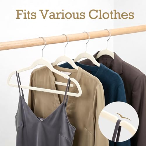Image of HOUSE DAY Ivory Velvet Hangers 40 Pack, Non Slip Clothes Felt Hanger Heavy Duty for Coat, Premium Slim Space Saving Suit Hangers for Closet Organizer, 360 Rotating Silver Hook