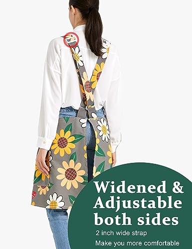 Image of Cozy Adjustable Cross Back Aprons for Women with Pockets Cotton Linen Cooking Kitchen Baking