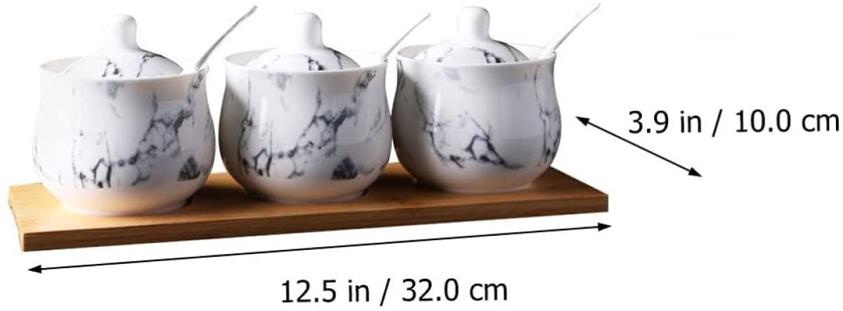 Set barattoli per spezie in Ceramica con Coperchio Cucchiai Sottobicchieri Marmorizzazione Zuccheriera Barattoli per la conservazione Contenitori per spezie Barattolo in