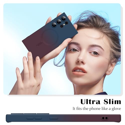 Newseego for Samsung Galaxy S23 Ultra 5G Magnetic Case, Luxury Cute Soft Liquid Silicone Case Bumper Anti-Scratch Shockproof Full Camera Protector Multicolor Case for Samsung Galaxy S23 Ultra-Blue Red