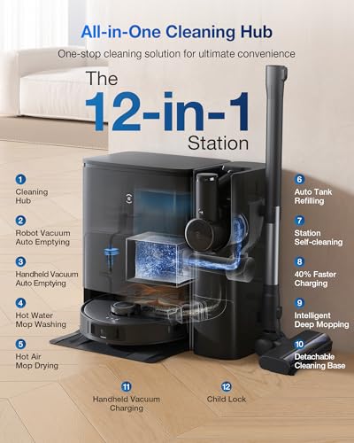 Image of ECOVACS DEEBOT T30S Combo Complete Robot Vacuum and Mop, 11000Pa, ZeroTangle Technology, TruEdge Adaptive Edge Mopping, Hot Water Mop Washing, Self-Emptying, Self Refilling, Auto-Mop Lifting