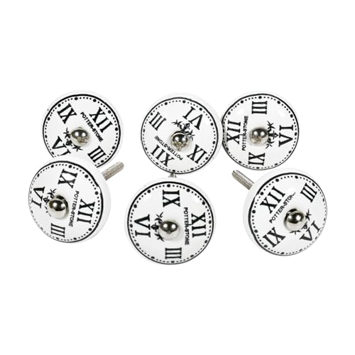 Image of Vintage Ceramic Knobs for Kids and Kitchen Cupboards, Drawers, Wardrobes, PC Cabinets, Almirahs, Dressers, Decorative Pull Handles for Dressing Table and Home Decor - Set of 6, Roman