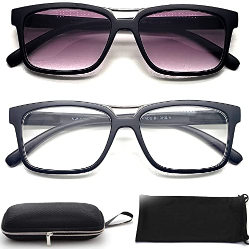 BillyJoe Nearsighted Glasses for Distance Driving Myopia Glasses for Men Women (2Pairs) Rectangular Square Shape