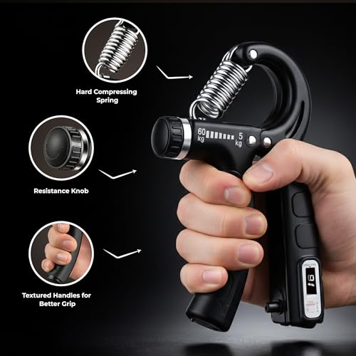 Image of Durafit91 Adjustable Hand Grip Strengthener with Counter (60kg) - Hand Gripper for Men & Women, Forearm & Finger Exercise Equipment for Gym & Home