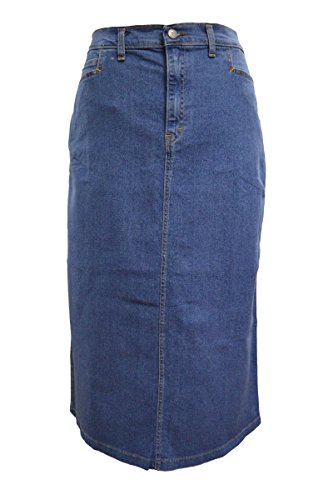 Ice Cool Ladies Light Blue Stonewash Stretch Denim Maxi Skirt Sizes 12 to 26, Length 35