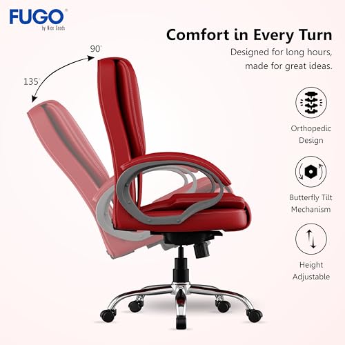Image of FUGO FG13 Ergonomic Office Chair | Adjustable Height Swivel Chair with 360 Rotation | Comfortable Seating for Home Office & Study | Computer Desk Chair with 3-Year Warranty (Red)