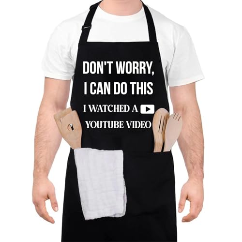 saerryor Funny Aprons for Men with Pockets DONT WORRY I CAN DO THIS Mens Apron for BBQ Kitchen Baking Cooking Funny Gift for Husband Dad Grandad
