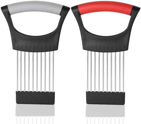 2Pcs Onion Slice Holder, Kitchen Gadgets Chopper, Multi-Use Assistant Tool, Stainless Steel Holder Slicing for Meat, Onion, Potato, Tomato