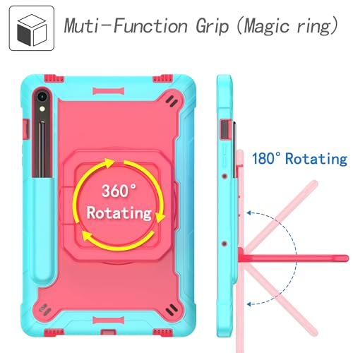 Image of Case for Samsung Galaxy Tab S10 FE+ /S10 FE Plus 13.1 Inch 2025 Released - Heavy Duty Impact Resistant Case Cover with Rotating Ring Stand (Teal /Pink)
