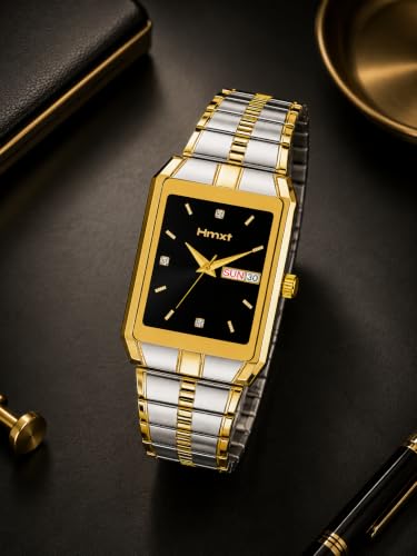 Image of HMXT-102 Gold Silver Dual Tone Day Date Series Men's Analog Watch