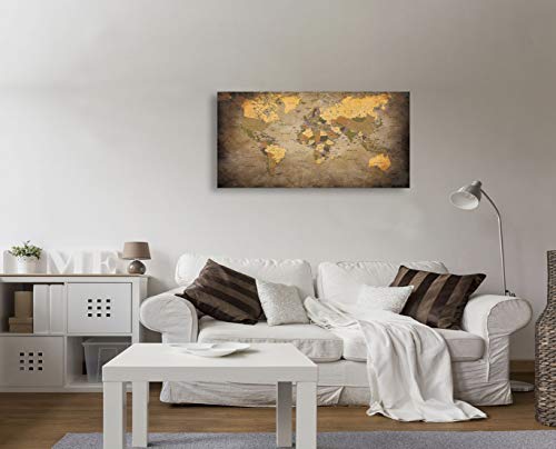 Baisuwallart- 1 Piece Vintage World Map Canvas Wall Art- Ready To Hang - Home Office Decor Picture Prints For Living Room Bedroom Abstract Painting Artwork 20X40Inches X1Pcs #TOP2