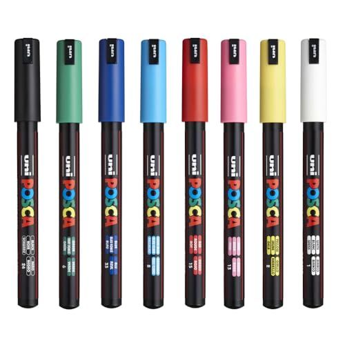 Image of POSCA PC-1MR Marker | 0.7mm Extra Fine Tip (Multicolor, Pack of 8)
